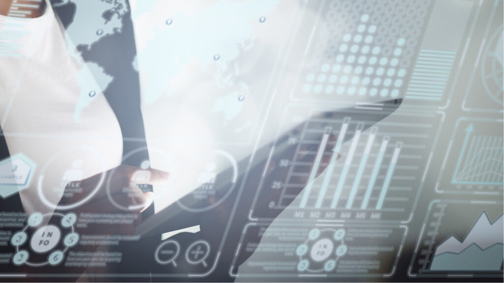 Woman using futuristic screen