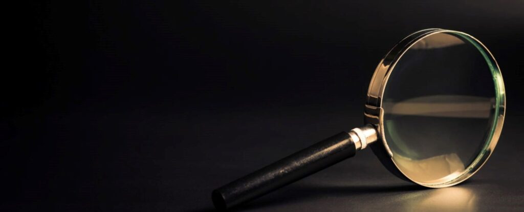 A magnifying glass represents the analysis of dealership KPIs.