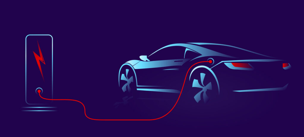 An electric is vehicle charging represents 2023 EV market predictions.
